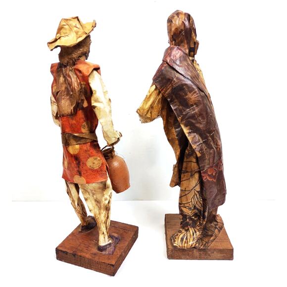 Vintage Mexican Folk Art Paper Mache Figures 14" Handmade Village People Set 2 - Picture 6 of 10